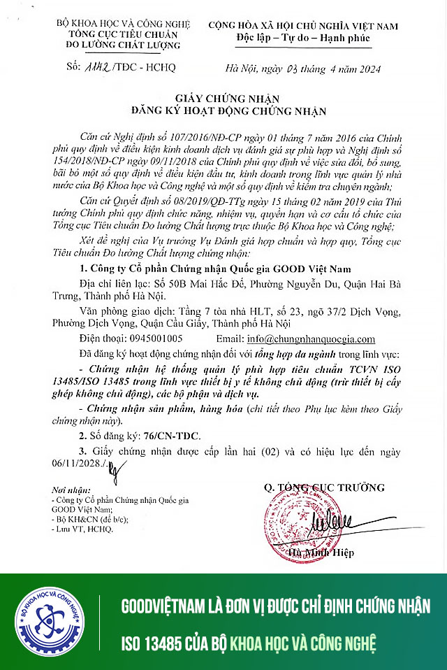Công nhận ISO 13485 GOOD VIỆT NAM