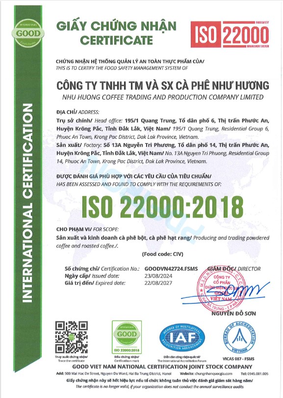 CÔNG TY TNHH TM VÀ SX CÀ PHÊ NHƯ HƯƠNG