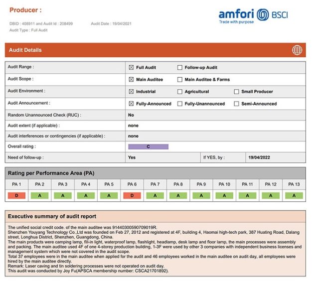 BSCI audit report